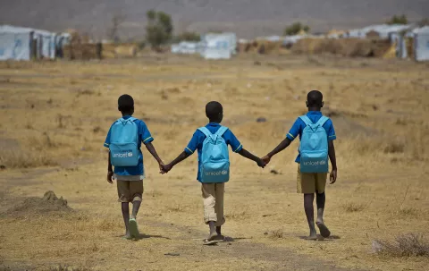 Children walk home after school at the Minawao refugee camp in Northern Cameroon