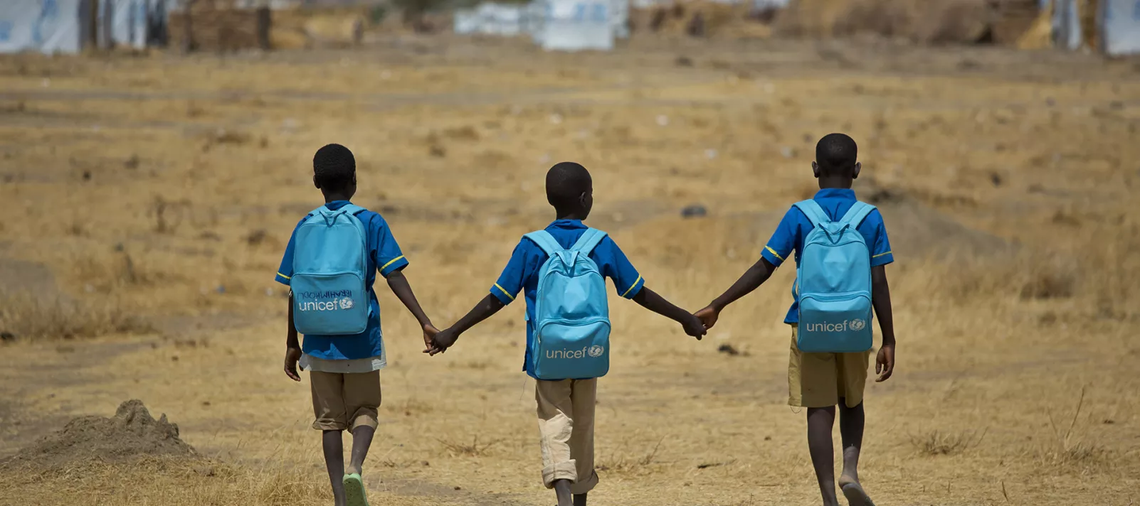 Children walk home after school at the Minawao refugee camp in Northern Cameroon